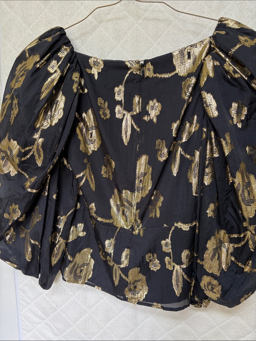 Express Black and Gold Floral Puff-Sleeve Blouse - Picture 3 of 4